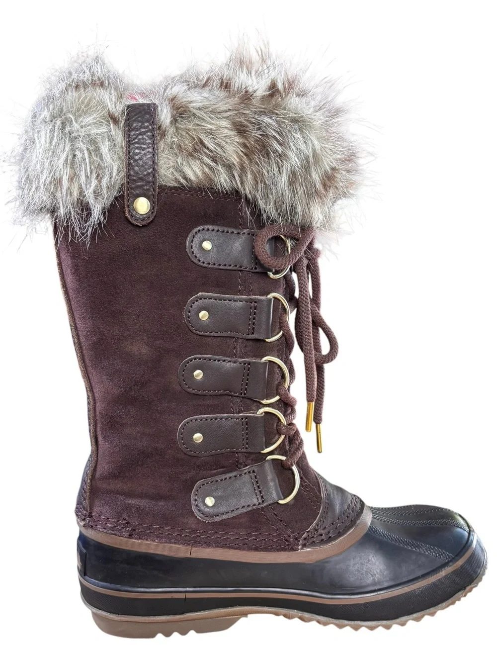 Sorel Brown Faux-Fur Trim Lace-Up Winter Boots